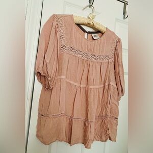 Knox Rose Dusty Rose Crochet-Trim Peasant Blouse